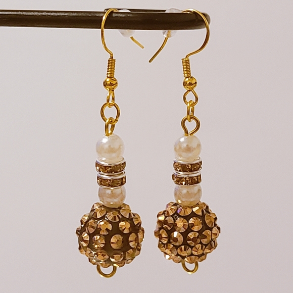 Embellished Chocolate Crystal and Pearl Fashion Earrings - Picture 1 of 3